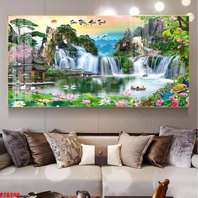 File tranh in trần Tranh sơn thủy thác nước PT6200 (ảnh gốc siêu nét)