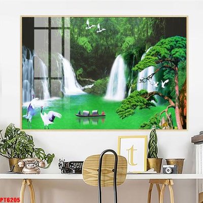 File in trần Tranh sơn thủy thác nước PT6205 (bản gốc) mây trời