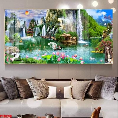 File ảnh Tranh sơn thủy thác nước PT6206 (gốc) in standee