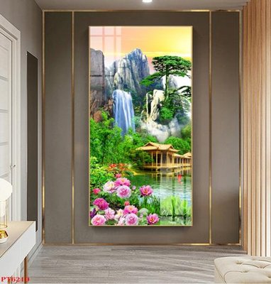 File in lụa Tranh sơn thủy thác nước PT6210 (chất lượng cao) Tranh sơn thủy thác nước PT6210