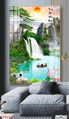 File in trần Tranh sơn thủy thác nước PT6211 (file gốc) phong thủy