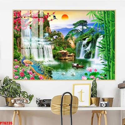 File PSD Tranh sơn thủy thác nước PT6235 (gốc) cho designer