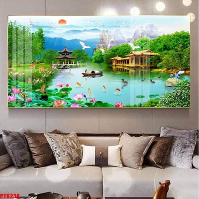 File tranh in tráng gương Tranh sơn thủy thác nước PT6236 (siêu nét)