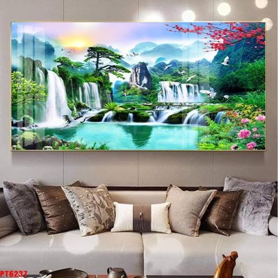 File tranh gốc Tranh sơn thủy thác nước PT6237 (bản quyền) file PSD