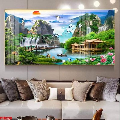 File ảnh gốc Tranh sơn thủy thác nước PT6238 không vỡ nét