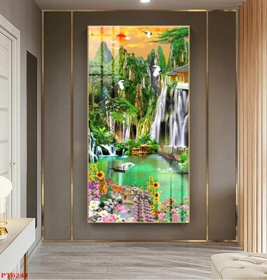 File tranh Tranh sơn thủy thác nước PT6241 (gốc) chủ đề tĩnh vật