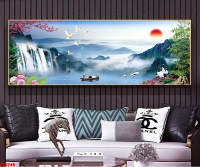File in lụa Tranh sơn thủy thác nước PT6249 (tân cổ điển) Tranh sơn thủy thác nước PT6249