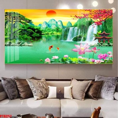 File tranh Tranh sơn thủy thác nước PT6257 (gốc) in backlit film