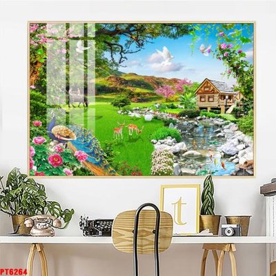 File gốc Tranh sơn thủy thác nước PT6264 (in mica) cắt laser