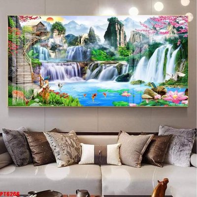 File PSD Tranh sơn thủy thác nước PT6266 (gốc) nhiều lớp (multi-layer)