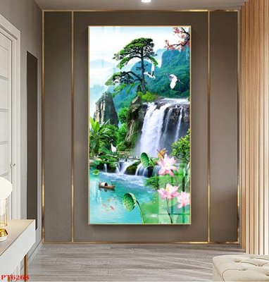 File in ấn chuyên nghiệp Tranh sơn thủy thác nước PT6268 (file gốc)