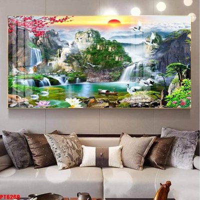 Download file gốc Tranh sơn thủy thác nước PT6269 (in lụa) tranh 3D