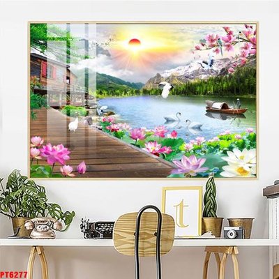 Ảnh mô tả file gốc in mica Tranh sơn thủy thác nước PT6277