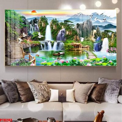 File tranh gốc Tranh sơn thủy thác nước PT6283 (bản quyền) độc đáo