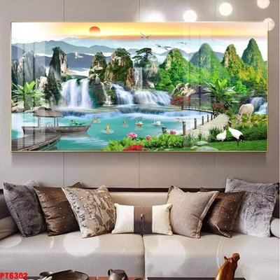 Tải file Tranh sơn thủy thác nước PT6302 (gốc) chủ đề phong thủy