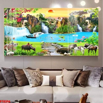 File ảnh Tranh sơn thủy thác nước PT6304 (gốc) in biển hiệu