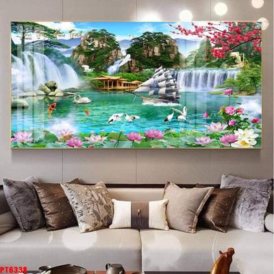 File tranh Tranh sơn thủy thác nước PT6338 (bản gốc) in canvas