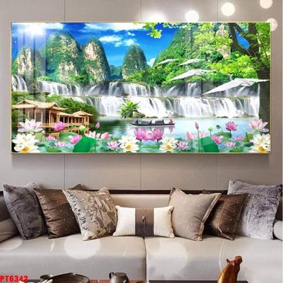 File gốc in ấn Tranh sơn thủy thác nước PT6342 (sẵn sàng tải về)