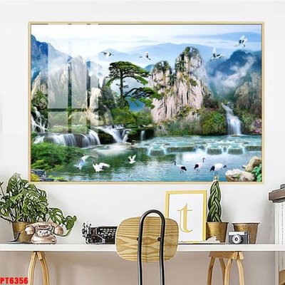 File tranh Tranh sơn thủy thác nước PT6356 (bản gốc) trang trí văn phòng