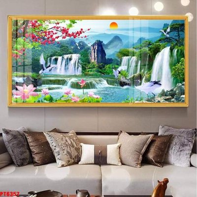 File in trần Tranh sơn thủy thác nước PT6357 (file gốc) hoa văn 3D
