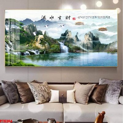 Download file gốc Tranh sơn thủy thác nước PT6364 (in lụa) nghệ thuật