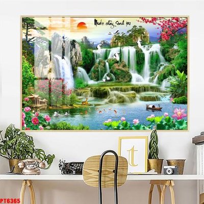File gốc Tranh sơn thủy thác nước PT6365 (ảnh chi tiết) để in lụa