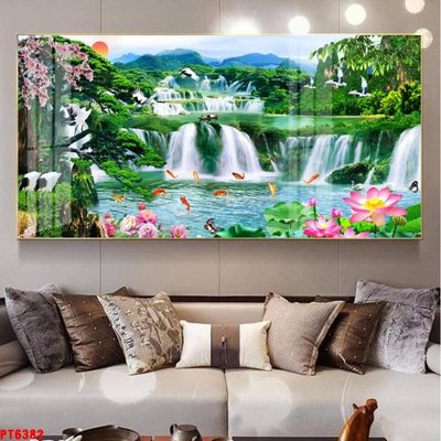 File PSD Tranh sơn thủy thác nước PT6382 (bản gốc) cho nhà in