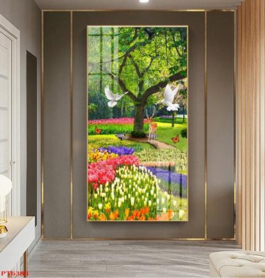 File in mica Tranh sơn thủy thác nước PT6383 (bản gốc) làm vách ngăn