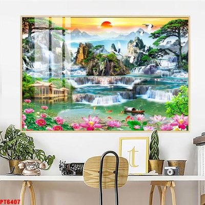File in trần Tranh sơn thủy thác nước PT6407 (bản gốc) 5D