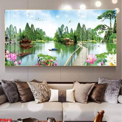 File tranh gốc Tranh sơn thủy thác nước PT6415 (bản đẹp) độc quyền