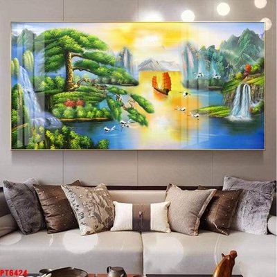 Tải file Tranh sơn thủy thác nước PT6424 (ảnh gốc) in tráng gương