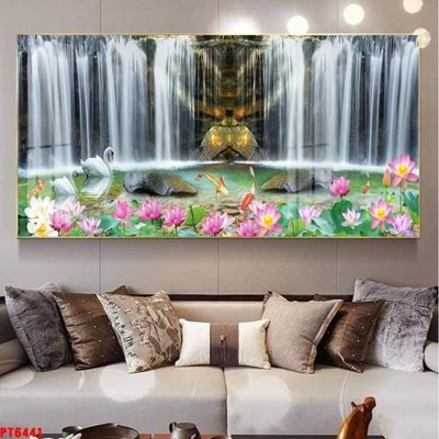 File gốc Tranh sơn thủy thác nước PT6441 (in mica) trang trí