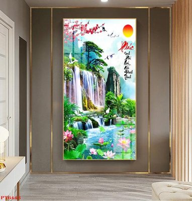 File tranh Tranh sơn thủy thác nước PT6443 (bản gốc) treo phòng ăn