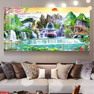 Tải file gốc Tranh sơn thủy thác nước PT6444 (in bạt) quảng cáo