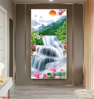 File tranh Tranh sơn thủy thác nước PT6445 (gốc) chủ đề thiên nhiên