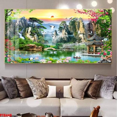 File in mica Tranh sơn thủy thác nước PT6449 (bản gốc) siêu trong