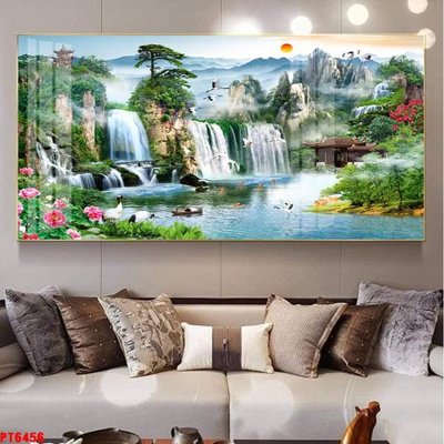 File gốc Tranh sơn thủy thác nước PT6456 (in mica) làm quà tặng