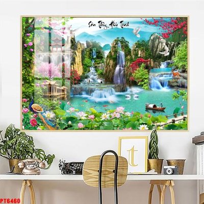 Download file Tranh sơn thủy thác nước PT6460 (gốc) cho xưởng in