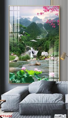 Download file gốc Tranh sơn thủy thác nước PT6482 (in lụa) cao cấp