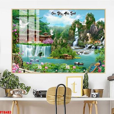 Ảnh gốc Tranh sơn thủy thác nước PT6483 (siêu chi tiết) để in ấn