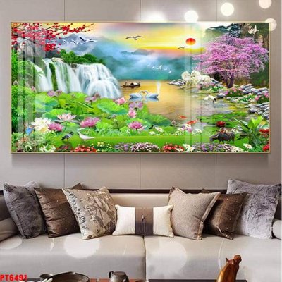 File tranh trang trí Tranh sơn thủy thác nước PT6491 (file gốc)