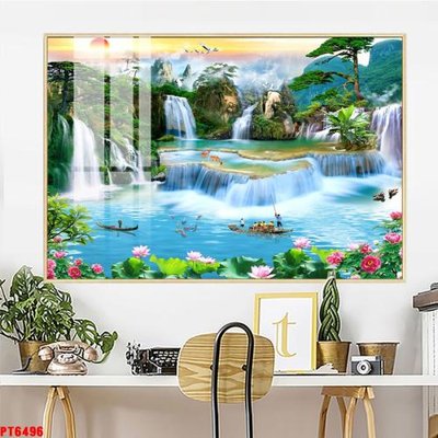 File tranh Tranh sơn thủy thác nước PT6496 (bản gốc) trang trí văn phòng