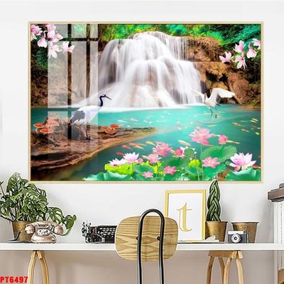 File ảnh Tranh sơn thủy thác nước PT6497 (gốc) cho trang trí nhà hàng