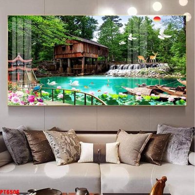 File gốc in mica Tranh sơn thủy thác nước PT6506 chất lượng