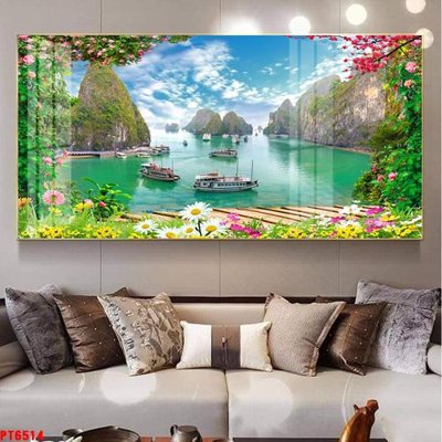 File tranh gốc Tranh sơn thủy thác nước PT6514 chủ đề hiện đại