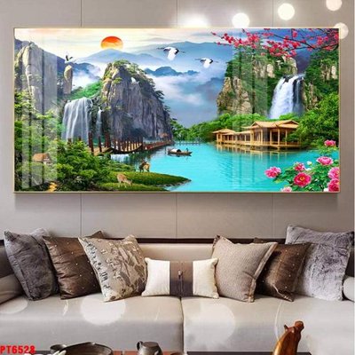 File tranh ảnh gốc Tranh sơn thủy thác nước PT6528 dùng cho in khổ lớn