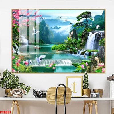 Download file gốc Tranh sơn thủy thác nước PT6531 (in mica) trong suốt