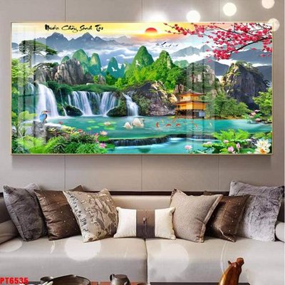 Download file gốc Tranh sơn thủy thác nước PT6535 (in mica) logo