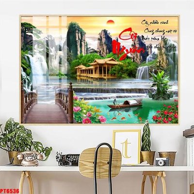 Tải file Tranh sơn thủy thác nước PT6536 (PSD) cho in tranh kính