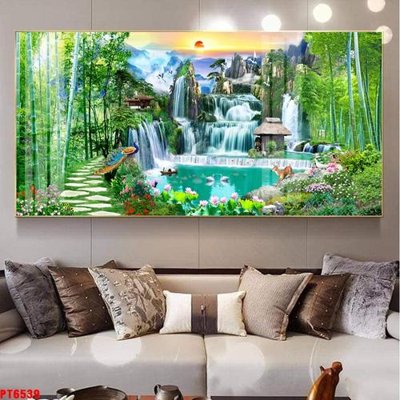 File in trần Tranh sơn thủy thác nước PT6539 (bản gốc) hoa văn